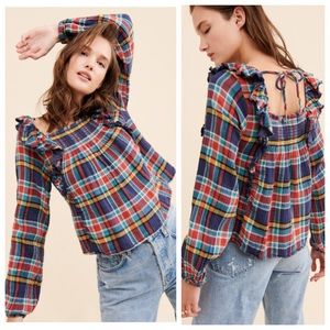Free People We the Free Siena Plaid Ruffle Blouse